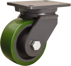 Hamilton - 6" Diam x 2-1/2" Wide x 8" OAH Top Plate Mount Swivel Caster - Polyurethane Mold onto Cast Iron Center, 1,600 Lb Capacity, Precision Ball Bearing, 5-1/4 x 7-1/4" Plate - USA Tool & Supply
