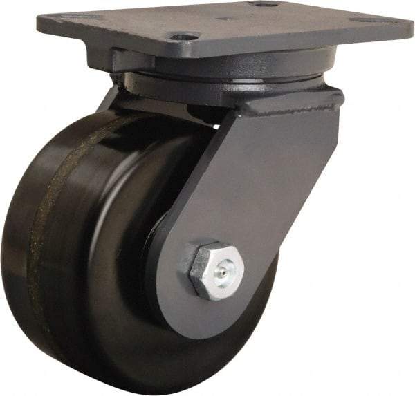 Hamilton - 6" Diam x 3" Wide x 8" OAH Top Plate Mount Swivel Caster - Phenolic, 2,000 Lb Capacity, Tapered Roller Bearing, 5-1/4 x 7-1/4" Plate - USA Tool & Supply