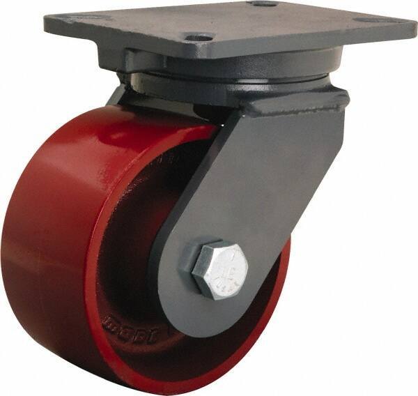 Hamilton - 6" Diam x 3" Wide x 8" OAH Top Plate Mount Swivel Caster - Cast Iron, 2,500 Lb Capacity, Precision Ball Bearing, 5-1/4 x 7-1/4" Plate - USA Tool & Supply