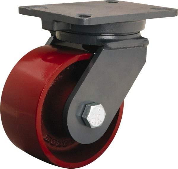 Hamilton - 6" Diam x 3" Wide x 8" OAH Top Plate Mount Swivel Caster - Cast Iron, 2,500 Lb Capacity, Tapered Roller Bearing, 5-1/4 x 7-1/4" Plate - USA Tool & Supply