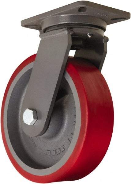 Hamilton - 10" Diam x 3" Wide x 12-1/2" OAH Top Plate Mount Swivel Caster - Polyurethane Mold onto Cast Iron Center, 3,600 Lb Capacity, Sealed Precision Ball Bearing, 5-1/4 x 7-1/4" Plate - USA Tool & Supply