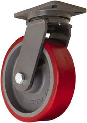 Hamilton - 10" Diam x 3" Wide x 12-1/2" OAH Top Plate Mount Swivel Caster - Polyurethane Mold onto Cast Iron Center, 3,600 Lb Capacity, Tapered Roller Bearing, 5-1/4 x 7-1/4" Plate - USA Tool & Supply