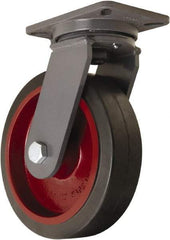 Hamilton - 10" Diam x 3" Wide x 12-1/2" OAH Top Plate Mount Swivel Caster - Rubber Mold on Cast Iron, 1,000 Lb Capacity, Straight Roller Bearing, 5-1/4 x 7-1/4" Plate - USA Tool & Supply