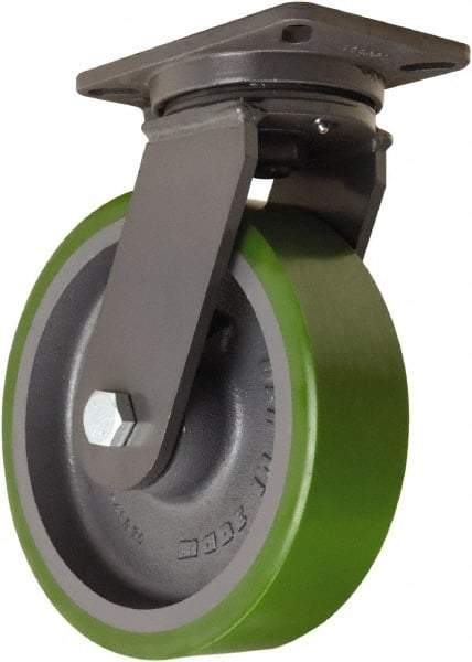 Hamilton - 10" Diam x 3" Wide x 12-1/2" OAH Top Plate Mount Swivel Caster - Polyurethane Mold onto Cast Iron Center, 3,000 Lb Capacity, Tapered Roller Bearing, 5-1/4 x 7-1/4" Plate - USA Tool & Supply
