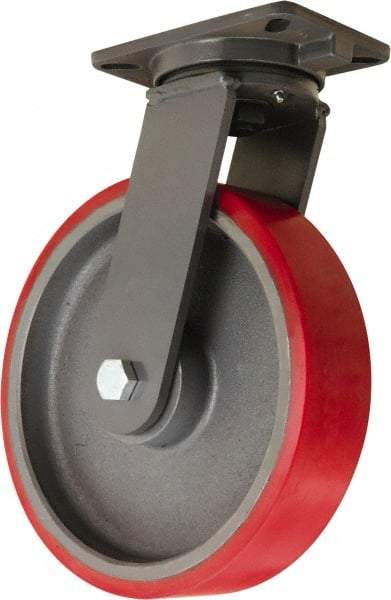 Hamilton - 12" Diam x 3" Wide x 15-1/2" OAH Top Plate Mount Swivel Caster - Polyurethane Mold onto Forged Steel Center, 4,000 Lb Capacity, Tapered Roller Bearing, 5-1/4 x 7-1/4" Plate - USA Tool & Supply