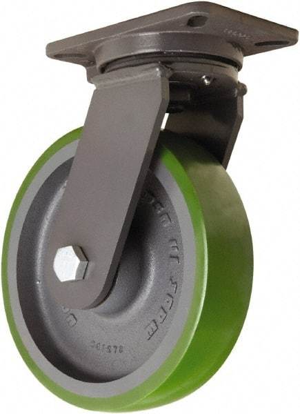 Hamilton - 10" Diam x 2-1/2" Wide x 12-1/2" OAH Top Plate Mount Swivel Caster - Polyurethane Mold onto Cast Iron Center, 2,500 Lb Capacity, Sealed Precision Ball Bearing, 5-1/4 x 7-1/4" Plate - USA Tool & Supply