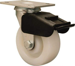 Hamilton - 5" Diam x 2" Wide x 6-1/2" OAH Top Plate Mount Swivel Caster with Brake - Nylon, 850 Lb Capacity, Precision Ball Bearing, 4 x 4-1/2" Plate - USA Tool & Supply