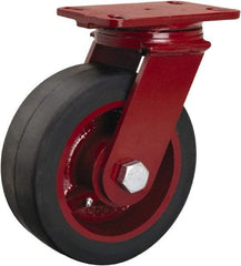 Hamilton - 8" Diam x 3" Wide x 10-1/8" OAH Top Plate Mount Swivel Caster - Rubber Mold on Cast Iron, 840 Lb Capacity, Straight Roller Bearing, 4-1/2 x 6-1/2" Plate - USA Tool & Supply