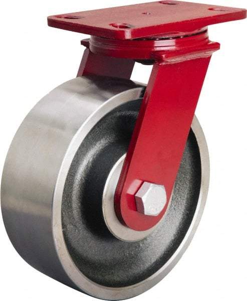 Hamilton - 8" Diam x 3" Wide x 10-1/8" OAH Top Plate Mount Swivel Caster - Forged Steel, 2,200 Lb Capacity, Tapered Roller Bearing, 4-1/2 x 6-1/2" Plate - USA Tool & Supply
