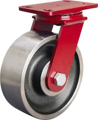 Hamilton - 8" Diam x 3" Wide x 10-1/8" OAH Top Plate Mount Swivel Caster - Forged Steel, 2,200 Lb Capacity, Sealed Precision Ball Bearing, 4-1/2 x 6-1/2" Plate - USA Tool & Supply