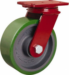 Hamilton - 8" Diam x 3" Wide x 10-1/8" OAH Top Plate Mount Swivel Caster - Polyurethane Mold onto Cast Iron Center, 2,200 Lb Capacity, Sealed Precision Ball Bearing, 4-1/2 x 6-1/2" Plate - USA Tool & Supply