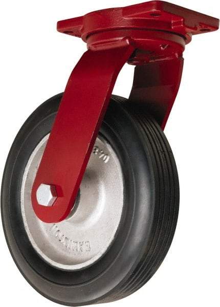 Hamilton - 12" Diam x 2-3/4" Wide, Rubber Swivel Caster - 800 Lb Capacity, Top Plate Mount, 6-1/8" x 7-1/2" Plate, Straight Roller Bearing - USA Tool & Supply