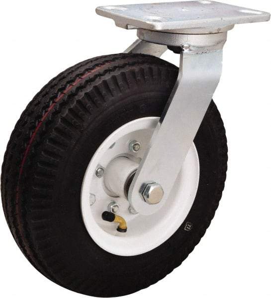 Hamilton - 10" Diam, Rubber Swivel Caster - 480 Lb Capacity, Top Plate Mount, 4" x 5" Plate, Straight Roller Bearing - USA Tool & Supply