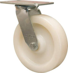 Hamilton - 8" Diam x 2" Wide x 9-1/2" OAH Top Plate Mount Swivel Caster - Nylon, 1,500 Lb Capacity, Precision Ball Bearing, 4-1/2 x 6-1/4" Plate - USA Tool & Supply