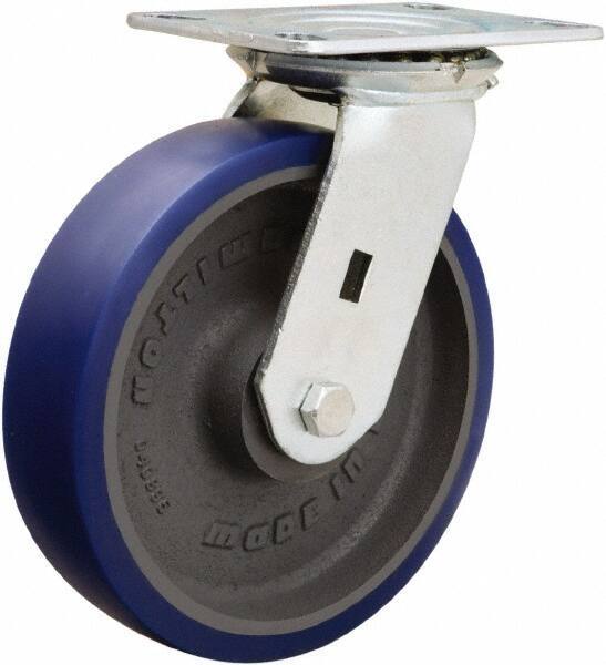 Hamilton - 8" Diam x 2" Wide x 9-1/2" OAH Top Plate Mount Swivel Caster - Polyurethane Mold onto Cast Iron Center, 1,200 Lb Capacity, Sealed Precision Ball Bearing, 4-1/2 x 6-1/4" Plate - USA Tool & Supply