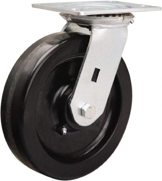 Hamilton - 8" Diam x 2" Wide x 9-1/2" OAH Top Plate Mount Swivel Caster - Phenolic, 1,400 Lb Capacity, Straight Roller Bearing, 4-1/2 x 6-1/4" Plate - USA Tool & Supply