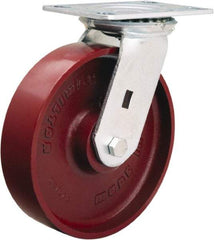 Hamilton - 8" Diam x 2" Wide x 9-1/2" OAH Top Plate Mount Swivel Caster - Cast Iron, 1,500 Lb Capacity, Precision Ball Bearing, 4-1/2 x 6-1/4" Plate - USA Tool & Supply