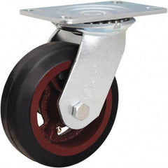 Hamilton - 6" Diam x 2" Wide x 7-1/2" OAH Top Plate Mount Swivel Caster - Rubber Mold on Cast Iron, 410 Lb Capacity, Straight Roller Bearing, 4-1/2 x 6-1/4" Plate - USA Tool & Supply
