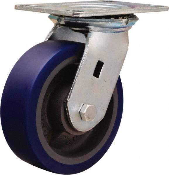 Hamilton - 6" Diam x 2" Wide x 7-1/2" OAH Top Plate Mount Swivel Caster - Polyurethane Mold onto Cast Iron Center, 960 Lb Capacity, Sealed Precision Ball Bearing, 4-1/2 x 6-1/4" Plate - USA Tool & Supply
