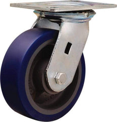 Hamilton - 6" Diam x 2" Wide x 7-1/2" OAH Top Plate Mount Swivel Caster - Polyurethane Mold onto Cast Iron Center, 960 Lb Capacity, Sealed Precision Ball Bearing, 4-1/2 x 6-1/4" Plate - USA Tool & Supply