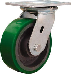 Hamilton - 6" Diam x 2" Wide x 7-1/2" OAH Top Plate Mount Swivel Caster - Polyurethane Mold onto Cast Iron Center, 1,200 Lb Capacity, Sealed Precision Ball Bearing, 4-1/2 x 6-1/4" Plate - USA Tool & Supply