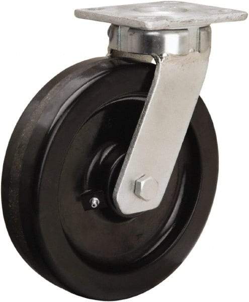 Hamilton - 8" Diam x 2" Wide x 9-1/2" OAH Top Plate Mount Swivel Caster - Phenolic, 1,400 Lb Capacity, Straight Roller Bearing, 4 x 4-1/2" Plate - USA Tool & Supply