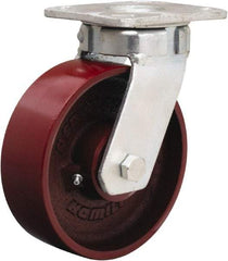 Hamilton - 6" Diam x 2" Wide x 7-1/2" OAH Top Plate Mount Swivel Caster - Cast Iron, 1,200 Lb Capacity, Sealed Precision Ball Bearing, 4 x 4-1/2" Plate - USA Tool & Supply