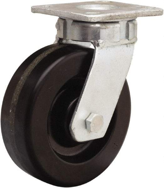 Hamilton - 6" Diam x 2" Wide x 7-1/2" OAH Top Plate Mount Swivel Caster - Phenolic, 1,200 Lb Capacity, Straight Roller Bearing, 4 x 4-1/2" Plate - USA Tool & Supply