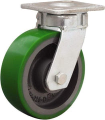 Hamilton - 6" Diam x 2" Wide x 7-1/2" OAH Top Plate Mount Swivel Caster - Polyurethane Mold onto Cast Iron Center, 1,200 Lb Capacity, Sealed Precision Ball Bearing, 4 x 4-1/2" Plate - USA Tool & Supply