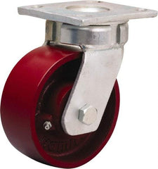 Hamilton - 5" Diam x 2" Wide x 7" OAH Top Plate Mount Swivel Caster - Cast Iron, 1,200 Lb Capacity, Sealed Precision Ball Bearing, 4 x 4-1/2" Plate - USA Tool & Supply