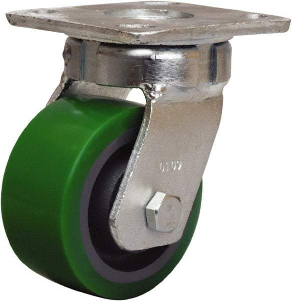 Hamilton - 4" Diam x 2" Wide x 5-5/8" OAH Top Plate Mount Swivel Caster - Polyurethane Mold onto Cast Iron Center, 750 Lb Capacity, Sealed Precision Ball Bearing, 4 x 4-1/2" Plate - USA Tool & Supply