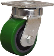 Hamilton - 4" Diam x 2" Wide x 5-5/8" OAH Top Plate Mount Swivel Caster - Polyurethane Mold onto Cast Iron Center, 750 Lb Capacity, Sealed Precision Ball Bearing, 4 x 4-1/2" Plate - USA Tool & Supply