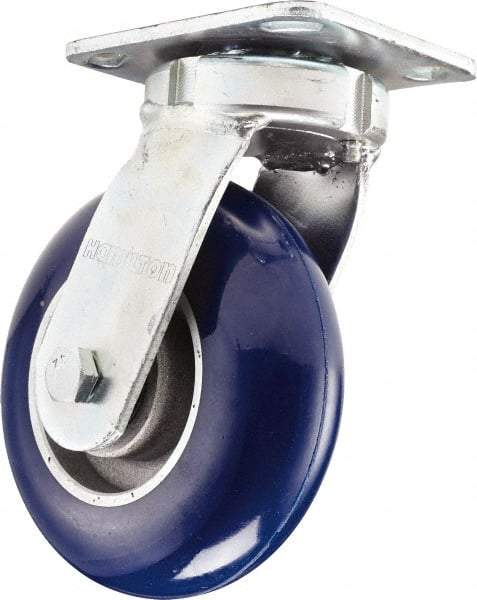 Hamilton - 8" Diam x 2" Wide x 9-1/2" OAH Top Plate Mount Swivel Caster - Rubber Mold on Polyolefin, 500 Lb Capacity, Straight Roller Bearing, 4 x 4-1/2" Plate - USA Tool & Supply
