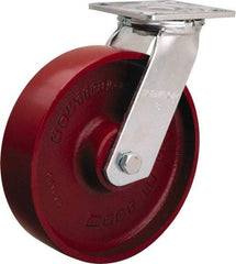 Hamilton - 8" Diam x 2" Wide x 9-1/2" OAH Top Plate Mount Swivel Caster - Cast Iron, 1,250 Lb Capacity, Precision Ball Bearing, 4 x 4-1/2" Plate - USA Tool & Supply