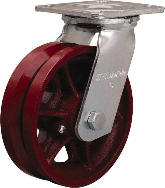 Hamilton - 6" Diam x 2" Wide, Iron Swivel Caster - 900 Lb Capacity, Top Plate Mount, 4" x 4-1/2" Plate, Straight Roller Bearing - USA Tool & Supply