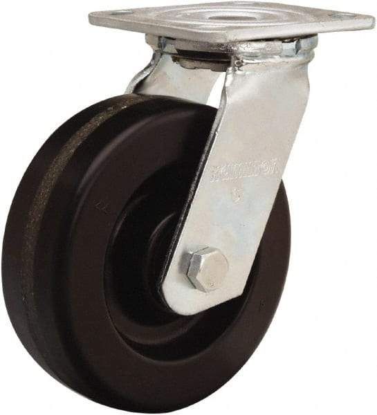 Hamilton - 6" Diam x 2" Wide x 7-1/2" OAH Top Plate Mount Swivel Caster - Phenolic, 900 Lb Capacity, Straight Roller Bearing, 4 x 4-1/2" Plate - USA Tool & Supply