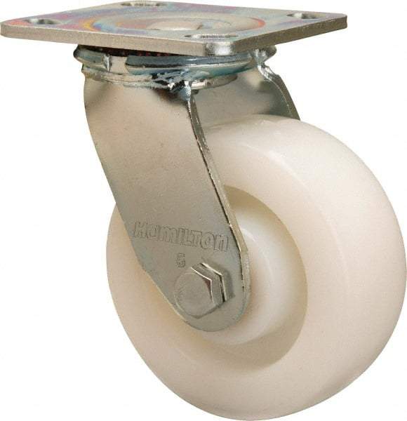 Hamilton - 5" Diam x 2" Wide x 6-1/2" OAH Top Plate Mount Swivel Caster - Nylon, 900 Lb Capacity, Sealed Precision Ball Bearing, 4 x 4-1/2" Plate - USA Tool & Supply