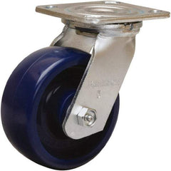 Hamilton - 5" Diam x 2" Wide x 6-1/2" OAH Top Plate Mount Swivel Caster - Polyurethane, 900 Lb Capacity, Sealed Precision Ball Bearing, 4 x 4-1/2" Plate - USA Tool & Supply