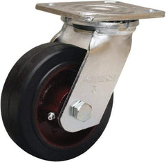 Hamilton - 5" Diam x 2" Wide x 6-1/2" OAH Top Plate Mount Swivel Caster - Rubber Mold on Cast Iron, 350 Lb Capacity, Straight Roller Bearing, 4 x 4-1/2" Plate - USA Tool & Supply