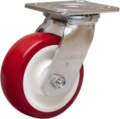 Hamilton - 5" Diam x 2" Wide x 6-1/2" OAH Top Plate Mount Swivel Caster - Polyurethane Mold on Polypropylene, 900 Lb Capacity, Straight Roller Bearing, 4 x 4-1/2" Plate - USA Tool & Supply