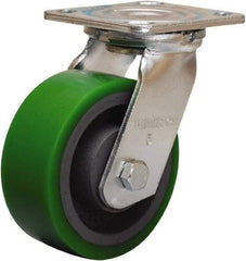 Hamilton - 5" Diam x 2" Wide x 6-1/2" OAH Top Plate Mount Swivel Caster - Polyurethane Mold onto Cast Iron Center, 900 Lb Capacity, Sealed Precision Ball Bearing, 4 x 4-1/2" Plate - USA Tool & Supply