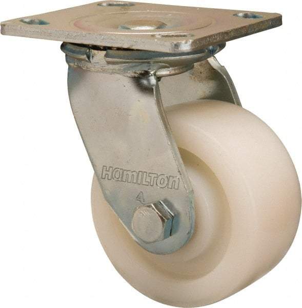 Hamilton - 4" Diam x 2" Wide x 5-5/8" OAH Top Plate Mount Swivel Caster - Nylon, 800 Lb Capacity, Sealed Precision Ball Bearing, 4 x 4-1/2" Plate - USA Tool & Supply