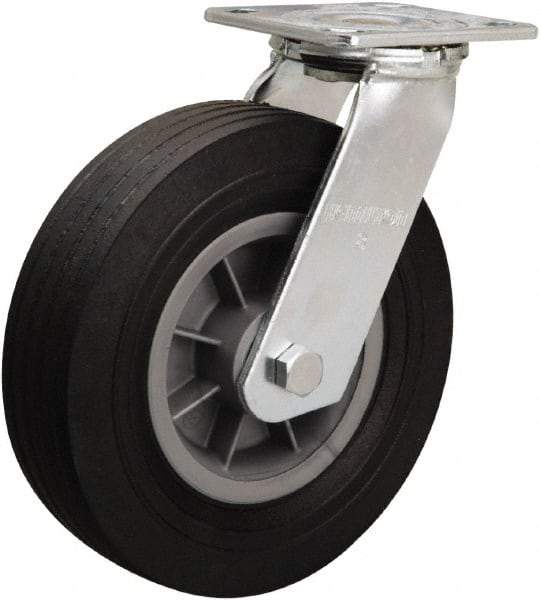 Hamilton - 8" Diam x 2-1/2" Wide, Rubber Swivel Caster - 400 Lb Capacity, Top Plate Mount, 4" x 4-1/2" Plate, Ball Bearing - USA Tool & Supply