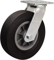 Hamilton - 8" Diam x 2-1/2" Wide, Rubber Swivel Caster - 400 Lb Capacity, Top Plate Mount, 4" x 4-1/2" Plate, Ball Bearing - USA Tool & Supply