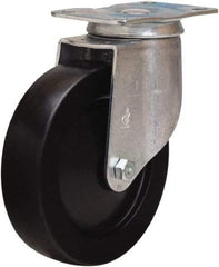 Hamilton - 5" Diam x 1-1/4" Wide x 6-1/16" OAH Top Plate Mount Swivel Caster - Hard Rubber, 280 Lb Capacity, Self-Lubricating Bearing, 2-1/2 x 3-3/4" Plate - USA Tool & Supply