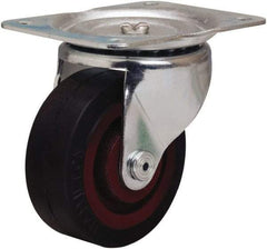 Hamilton - 4" Diam x 1-1/2" Wide x 5" OAH Top Plate Mount Swivel Caster - Rubber Mold on Cast Iron, 200 Lb Capacity, Straight Roller Bearing, 4 x 5-1/8" Plate - USA Tool & Supply