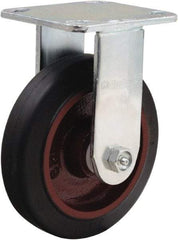 Hamilton - 6" Diam x 1-1/2" Wide x 7-1/2" OAH Top Plate Mount Rigid Caster - Rubber Mold on Cast Iron, 280 Lb Capacity, Straight Roller Bearing, 4 x 4-1/2" Plate - USA Tool & Supply