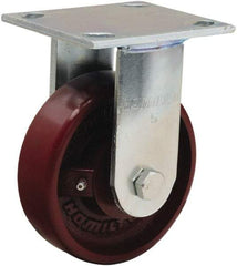 Hamilton - 5" Diam x 1-1/2" Wide x 6-1/8" OAH Top Plate Mount Rigid Caster - Cast Iron, 550 Lb Capacity, Straight Roller Bearing, 4 x 4-1/2" Plate - USA Tool & Supply
