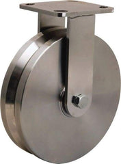 Hamilton - 8" Diam x 2" Wide, Stainless Steel Rigid Caster - 1,600 Lb Capacity, Top Plate Mount, 4" x 4-1/2" Plate, Stainless Steel Precision Ball Bearing - USA Tool & Supply