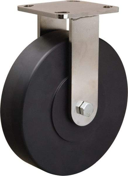 Hamilton - 8" Diam x 2" Wide x 9-1/2" OAH Top Plate Mount Rigid Caster - Nylon, 1,600 Lb Capacity, Stainless Steel Double Shielded Precision Ball Bearing, 4 x 4-1/2" Plate - USA Tool & Supply